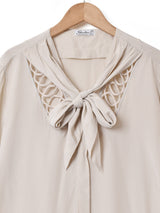 イタリア製 ボウタイ 半袖 シルクブラウス