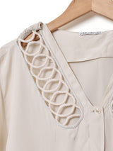 イタリア製 ボウタイ 半袖 シルクブラウス