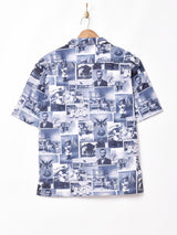 TEMPTATIONモノクロ フォトプリント オープンカラー半袖シャツ