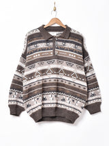 イタリア製 襟付き総柄ニット