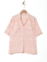 織柄 2ポケット 半袖 オープンカラーシャツ