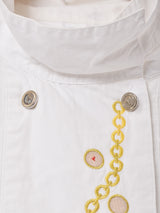 スタンドカラー 刺繍 ダブルボタン 長袖シャツ