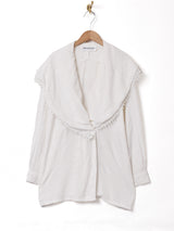 ショールカラー 織柄 長袖ブラウス