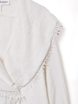 ショールカラー 織柄 長袖ブラウス