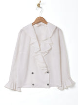 フリル ダブルボタン 長袖ブラウス