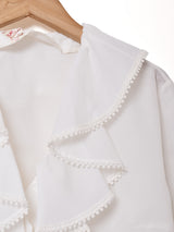 フリル ダブルボタン 長袖ブラウス