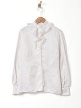 織柄 レースフリル 長袖ブラウス