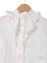 織柄 レースフリル 長袖ブラウス