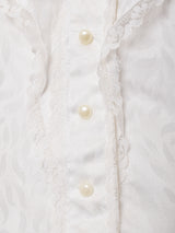 織柄 レースフリル 長袖ブラウス