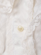 織柄 レースフリル 長袖ブラウス