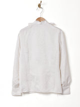 織柄 レースフリル 長袖ブラウス