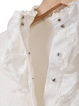 織柄 レースフリル 長袖ブラウス