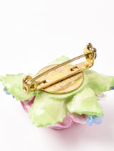 陶器 ピンクフラワ—モチーフ ブローチ