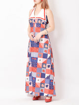 70s パッチワークデザイン  スリーブレスワンピース