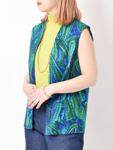 H BAR C ペイズリーパターン総柄ベスト ブルー系