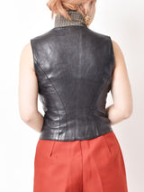 コルセット風デザイン レザーベスト ブラック