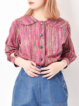 60s ラウンドカラーブラウス マルチパターン