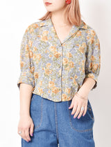 花柄 オープンカラー ブラウス