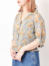 花柄 オープンカラー ブラウス