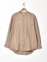 バンドカラー ストライプ 長袖シャツ