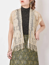 メタリック素材織り フリンジトップス