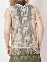 メタリック素材織り フリンジトップス
