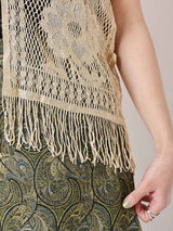 メタリック素材織り フリンジトップス