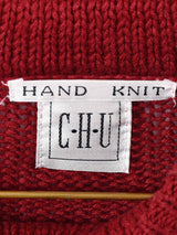 花刺繍 ハイネックニット ハンドメイド ワインレッド