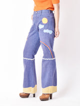 パッチデザイン デニムフレアパンツ W29