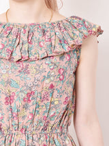 【2色展開】Emerald Motel ラッフルカラー 総柄ノースリーブワンピース