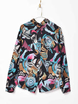 アーティスティック総柄 スタンドカラーシャツ