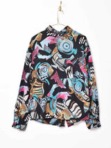 アーティスティック総柄 スタンドカラーシャツ