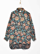 ボタニカル柄 レーヨンシャツ ブラック