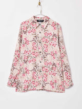 総柄 シルクシャツ ベージュ×ピンク系