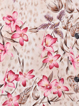 総柄 シルクシャツ ベージュ×ピンク系