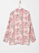 総柄 シルクシャツ ベージュ×ピンク系