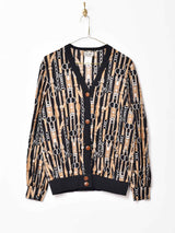 馬具デザイン 総柄 ハイゲージニットカーディガン