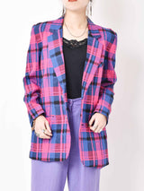 チェック柄テーラードジャケット ピンクxブルー