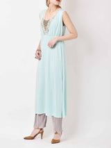 ノースリーブ ランジェリーワンピース ペールブルー