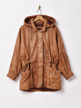 フード付き レザージャケット キャメル