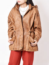 フード付き レザージャケット キャメル