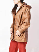 フード付き レザージャケット キャメル