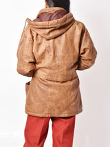 フード付き レザージャケット キャメル