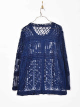 オリエンタル調 シアーシャツ ネイビー