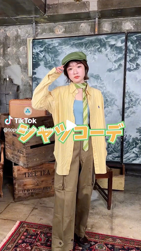 シャツを使ってちょっとオシャレに古着コーデ🧡店舗には可愛いシャツがたくさん置いてあるのでぜひ遊びにきてみてください！