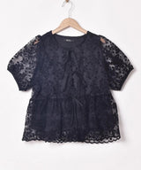 【3色展開】Meridian 刺繍 半袖 チュールブラウス