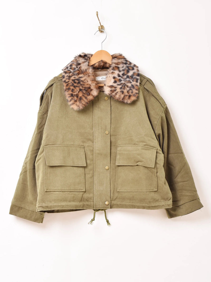 【3色展開】Elcamino レオパードファーカラー ブルゾン