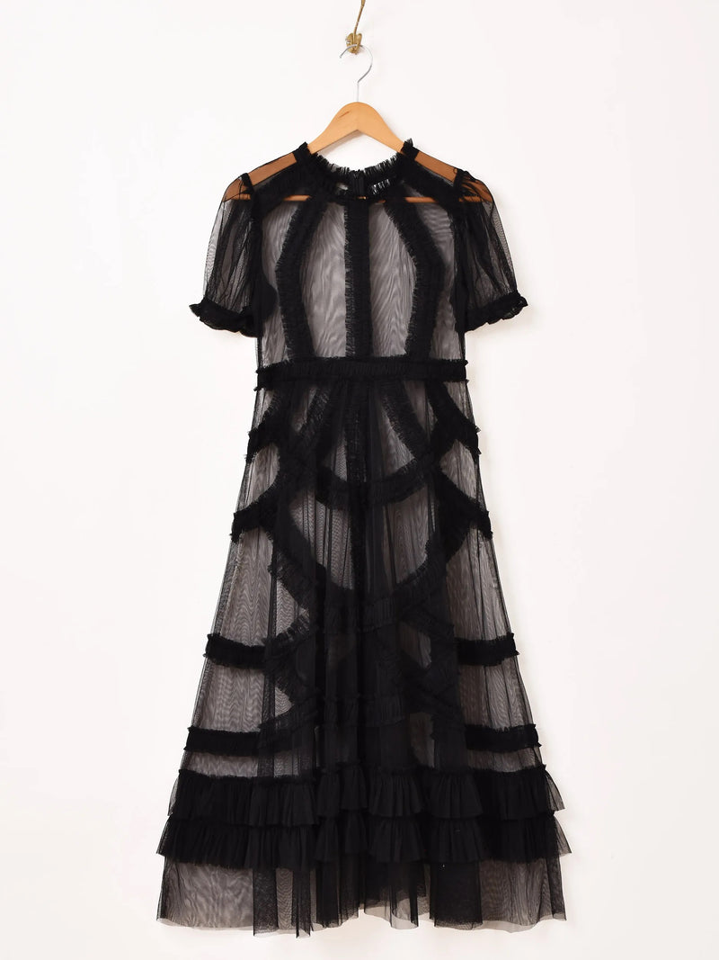 【3色展開】Emerald Motel チュール ギャザーフリル 半袖ワンピース