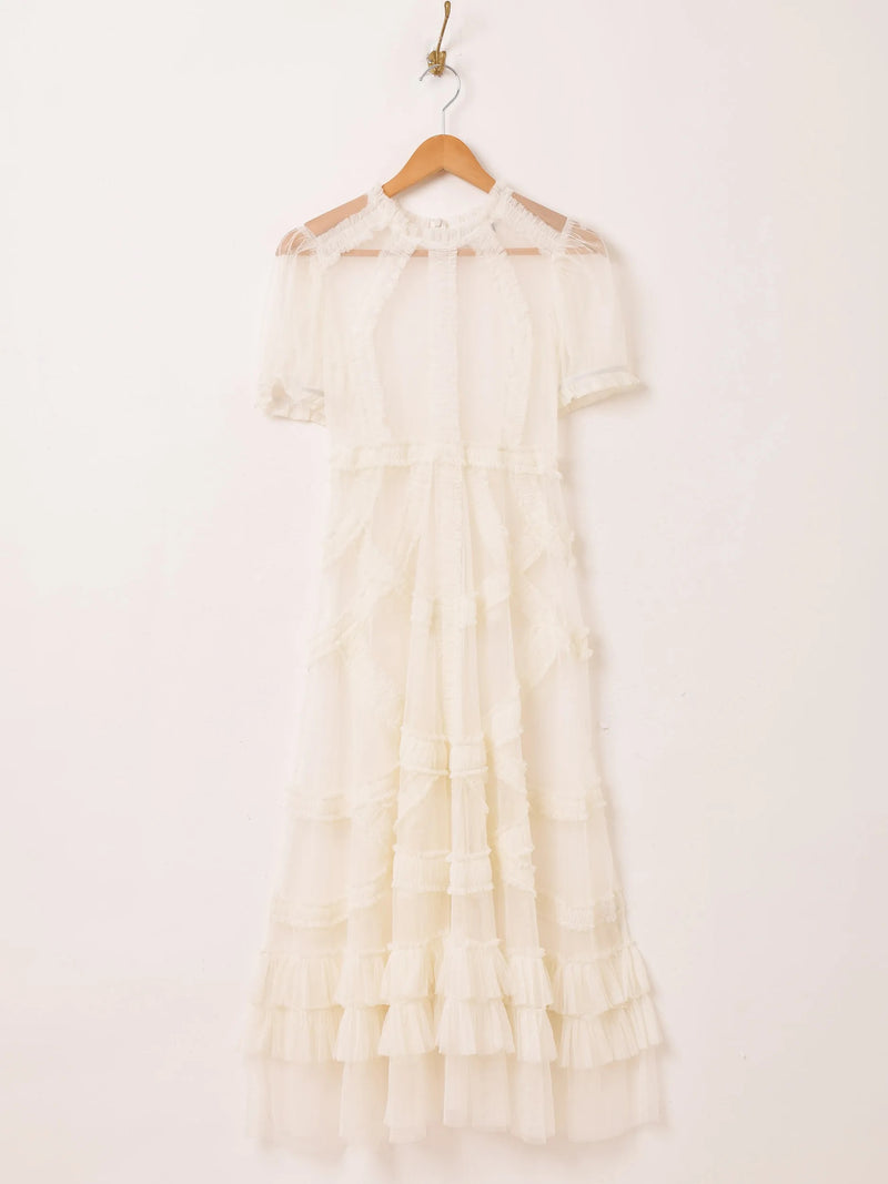 【3色展開】Emerald Motel チュール ギャザーフリル 半袖ワンピース