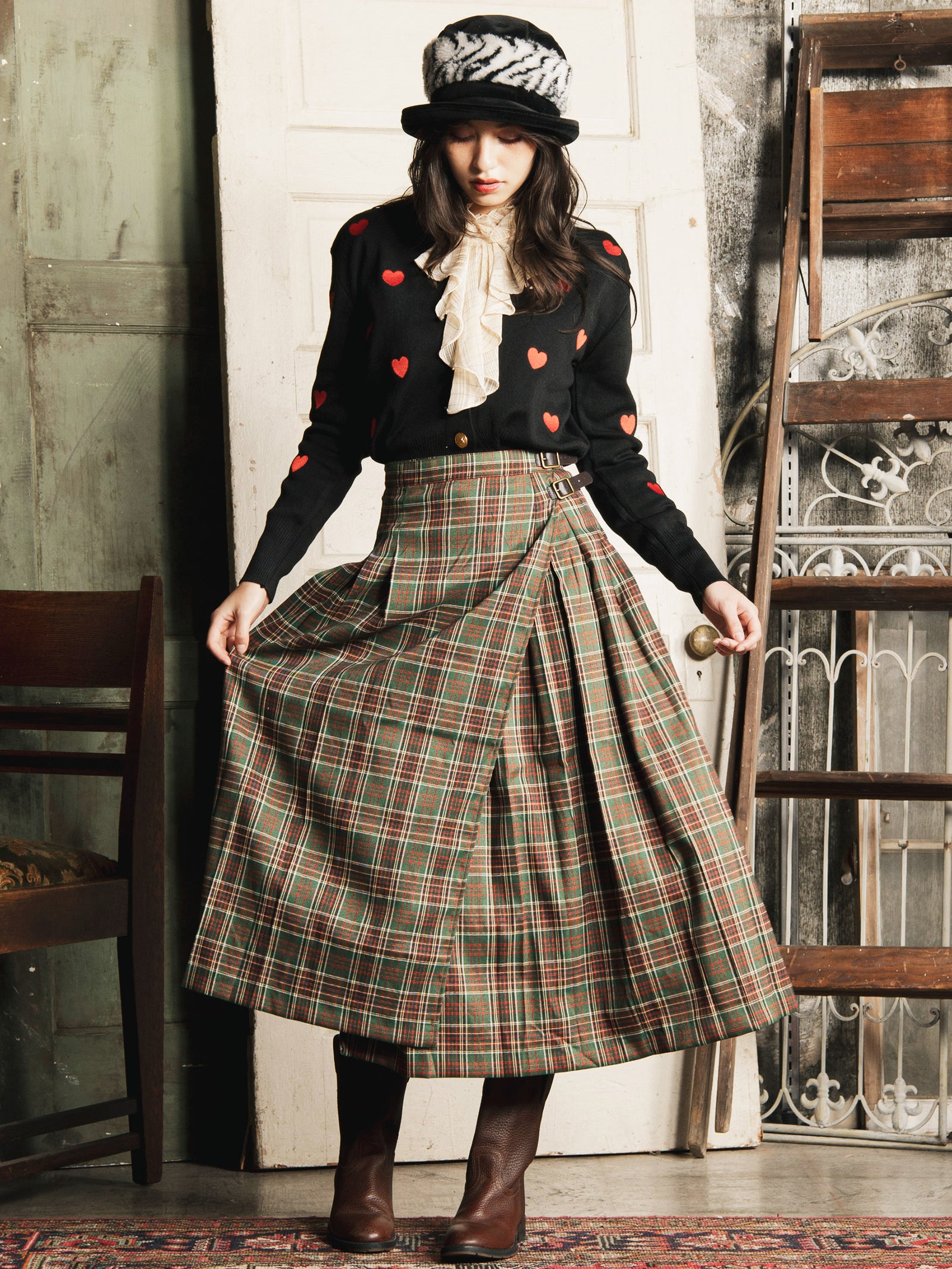 MARK&LONA チェック柄 モックネックシャツ スカートセット　38 M MARK&LONA チェック柄 モックネックシャツ スカートセット 38 M